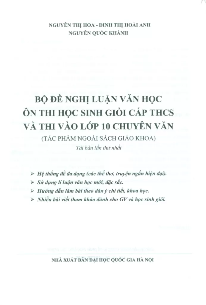 BỘ ĐỀ NGHỊ LUẬN VĂN HỌC ÔN THI HỌC SINH GIỎI CẤP THCS VÀ THI VÀO LỚP 10 CHUYÊN VĂN (Tác phẩm ngoài SGK)